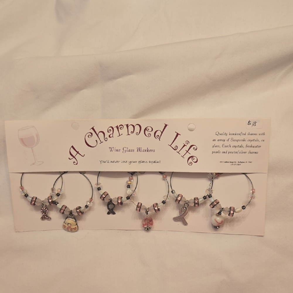 Wine Glass Markers - Breast Cancer